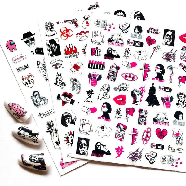 

stickers decals tsc293296 artline serie movie film designs cool 3d nail art stickers decal silder template diy nail tool decorations j230420, Black