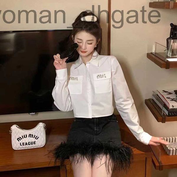 

women's blouses & shirts designer shirt women's spring light mature style pocket letter embedding diamond long sleeve loose short, White