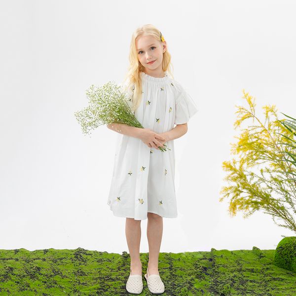 

girl's dresses summer teen girls dresses with lining embroidery baby set white flowers cotton sister clothes #7301 230421, Red;yellow