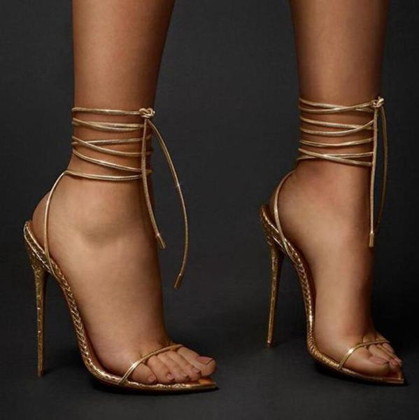 

summer fashion sandals open toes lace up luxury designer shoes stiletto heel chic high heels women party gladiator gold heels plus3669266, Black