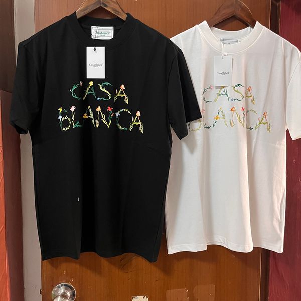 

men's tshirts real pos casablanca tshirts flower letter print short sleeve loose cotton 3xl men women t shirt 230421, White;black