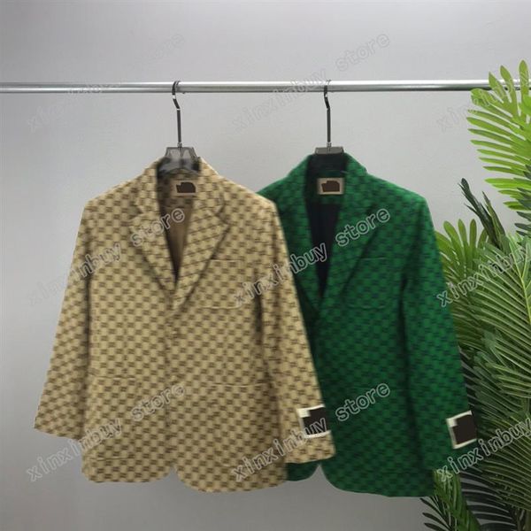 

xinxinbuy men designer coat jacket double letter jacquard fabric long sleeve women red black khaki blue m-3xl2149, Black;brown