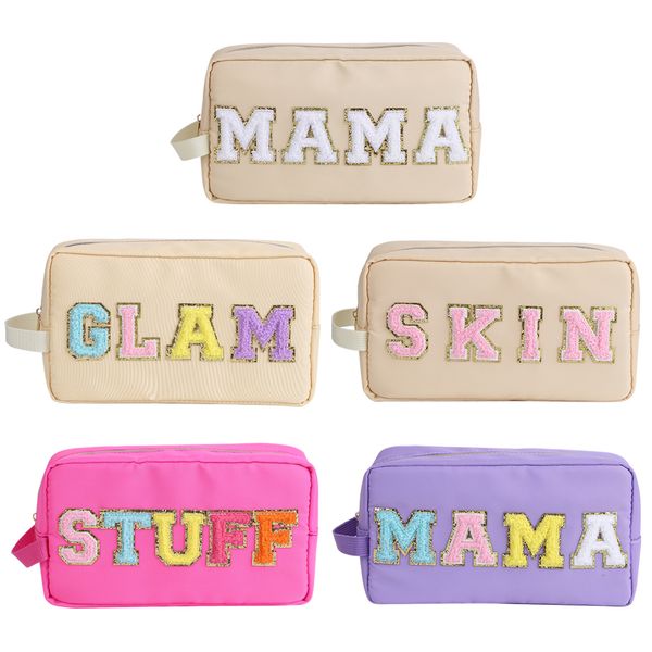

cosmetic bags cases letter patches nylon clutch women fashion travel make up pouches snakes stuff makeup toiletry 230421