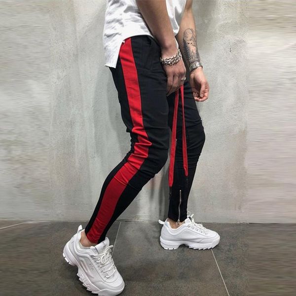 

pants 2020 autumn new men's hip hop sweatpants track pants fitness joggers male side stripe high street hip long trousers pencil pants, Black