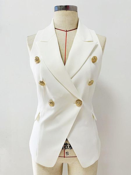

pants high street 2022 designer women's jacket sleeveless notched collar double breasted lion buttons slim blazer vest, White