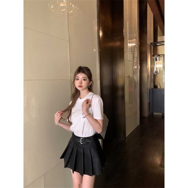 

family spring/summer new sweet girl cute reduced age rabbit embroidery slim short sleeve t-shirt female, White