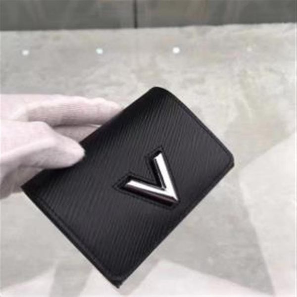 

2022 v lock card purse short wallet silver metal clutch bag luxury designer credit package leather fashion wallets233j, Red;black