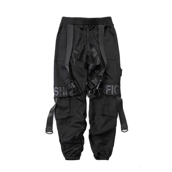 

pants techwear cargo pants multi pocket casual trousers men women ribbons overalls male trendy pants men's tactical clothing, Black