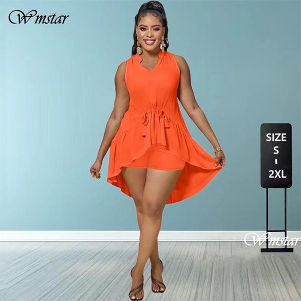 

dress wmstar s2xl two piece set women summer irregular and shorts sets sweet outfits elastic waist pants wholesale dropshipping, White