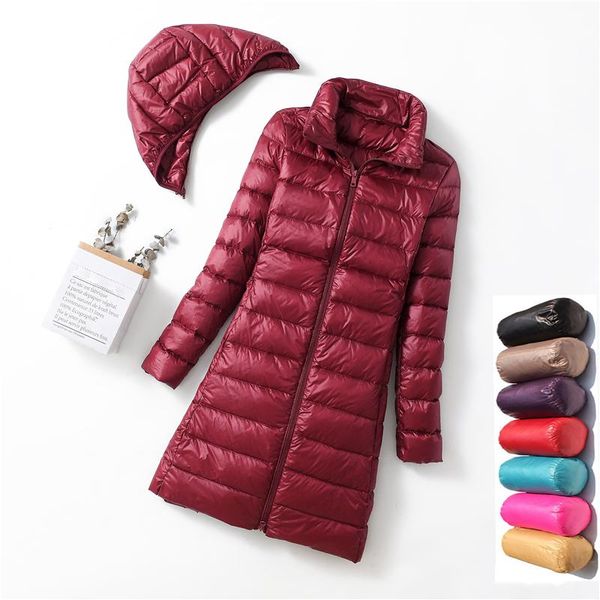

parkas women skirt down jacket fashion hooded hat detachable long ultra lightweight packable down jacket plus size 5xl puffer jackets, Black
