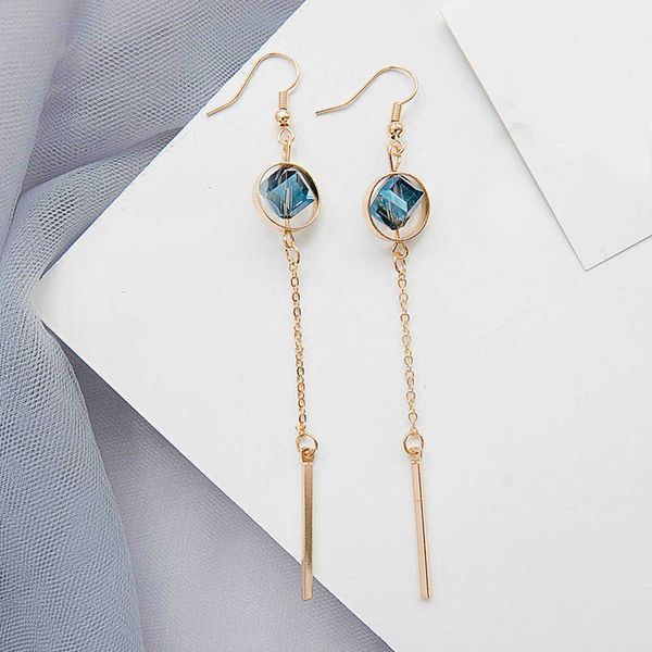 

charm women's earrings blue crystal tassel earrings for women korean vintage geometry metal earrings 2022 trendy fashion jewelry gift a, Golden