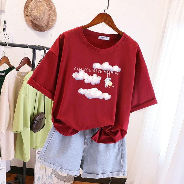 

t-shirt ebaihui 100% cotton m6xl t shirt clouds print tshirt short sleeve women's summer couple o neck oversized t shirts, White