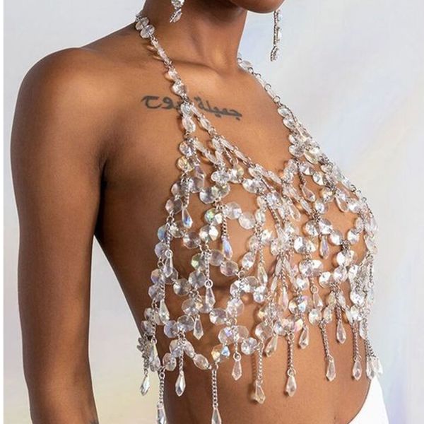 

women's tanks camis clear crystal hollow out tank backless v neck shiny fashion night club festival party summer 230422, White