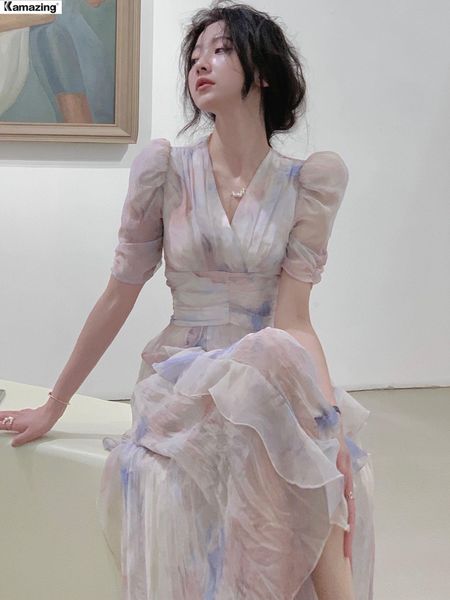 

dresses summer french style women elegent party midi print dress female fashion a line holiday clothes vestidos, Black;gray