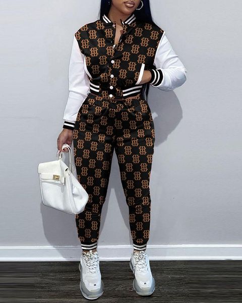 

pants baseball suit winter spring printing casual tracksuit women 2 pieces set sports sweatshirts sweatpants outfits, White