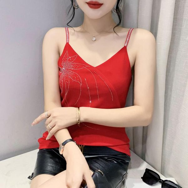 

t-shirt 2022 summer new camis suspenders vneck drill bottoming shirt fashion tshirt sleeveless tank elasticity blusas, White
