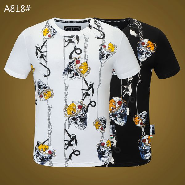 

plein-plein t shirt mens metal letters embroidered european fashion streetwear trend round neck pullover 101, White;black