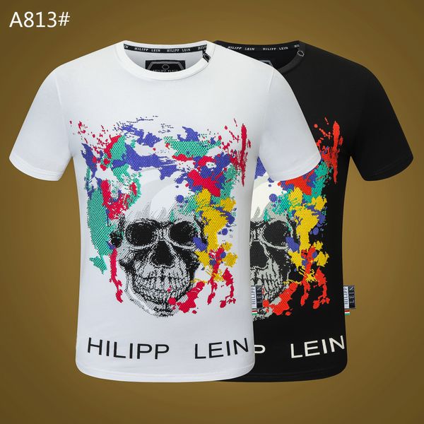 

plein-plein t shirt mens metal letters embroidered european fashion streetwear trend round neck pullover 100, White;black