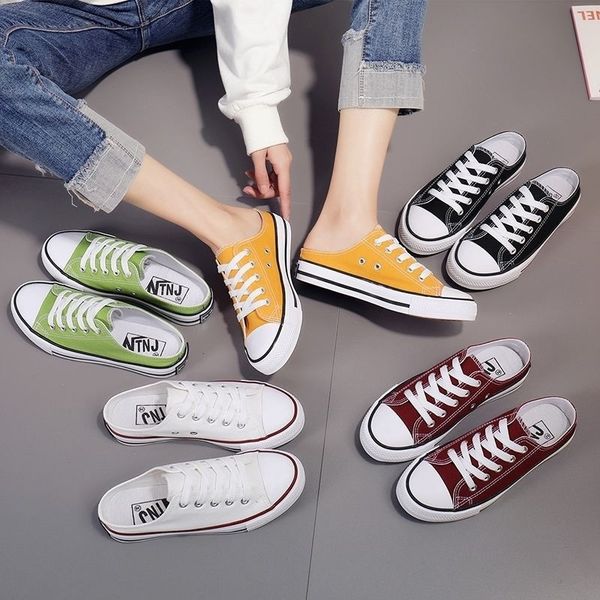 

dress shoes 2023 fashion spring summer for women canvas versatile flat sneakers ladies casual low upper lace up slip on white laofers 230421, Black