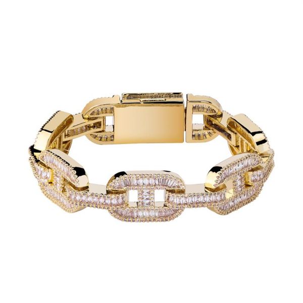 

14mm big box clasp cuban link bracelet tennis gold silver plated iced out baguette zircon men hip hop jewelry2703, Golden;silver