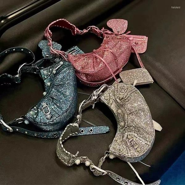

evening bags shiny diamonds shoulder womens black rivet motorcycle bag zipper luxury designer ladies crossbody large capacity purses