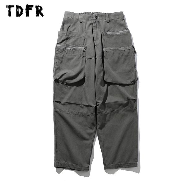 

pants zipper pocket cargo pants mens casual safari style loose wide leg elastic waist camping trousers men, Black