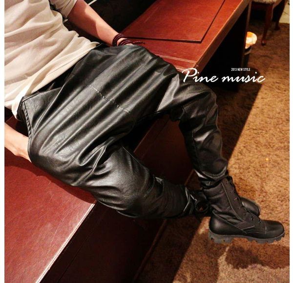 

pants new 2018 fashuion faux leather harem pants men drop crotch pants men baggy pants casual fashion elastic waist pants men/pk3, Black