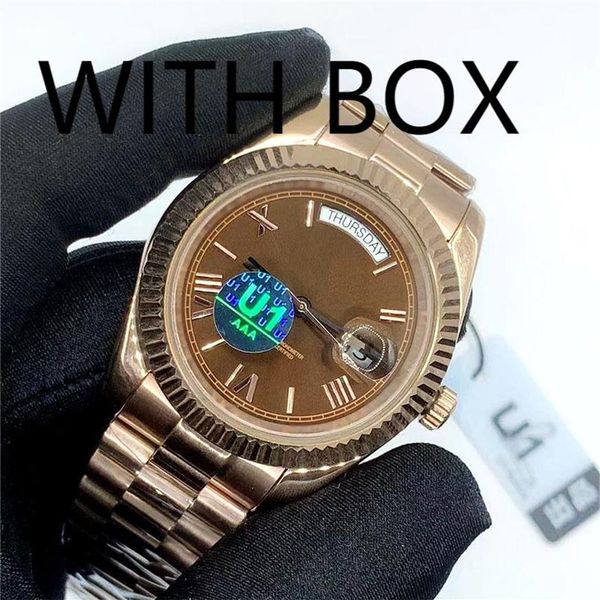 

men's automatic watches with box 41 36 mm calendar date stainless steel luminous sapphire waterproof wristwatches luxury wris212f, Slivery;brown