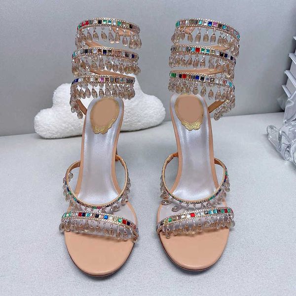 

stiletto high heel jewel sandals snake twining elegant sandal rene caovilla crystal gold rhinestone dress shoes silver soles women summerh, Black
