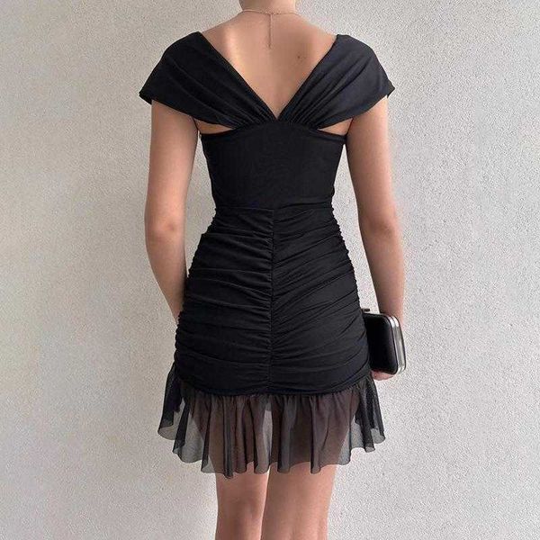 

summer mesh stitching dress casual fashion short skirt temperament pleated, Black;gray