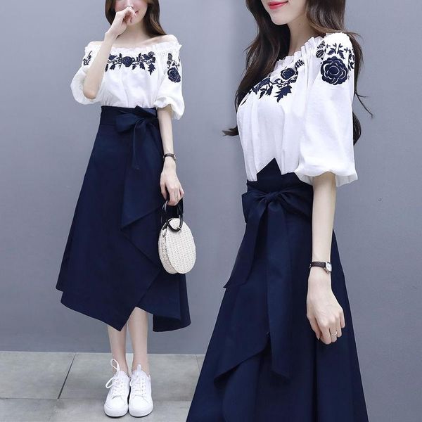 

dress summer two piece skirts sets women 2021 new white blouse skirts suit sets temperament slim skirt suit fashion 2 piece sets 3xl