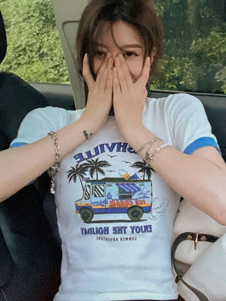 

t-shirt seeslim y2k vintage tshirt short sleeve tshirt women grunge print graphic t shirts patchwork casual crop summer 2022, White