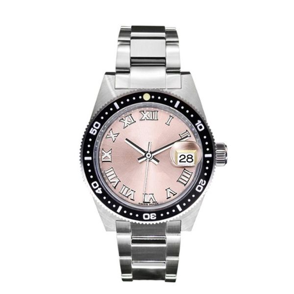 

classic 28mm pink women's watches automatic mechanical stainless steel strap fashion ladies watch roman numeral clock gift249c, Slivery;brown