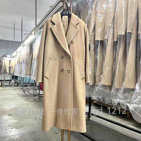 

fur 101801 winter women cashmere coat women's medium long correct version classic loose oversize double coat row button wool coats, Black
