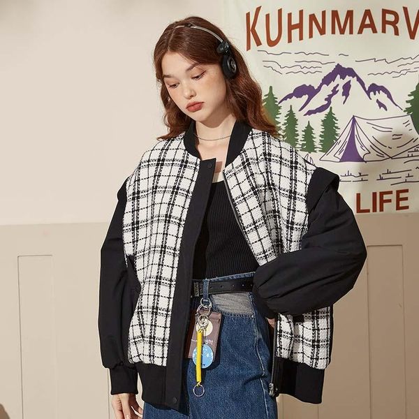 

parkas kuhnmarvin 2022 new arrival women plaid coat fashion contrast jacket, Black