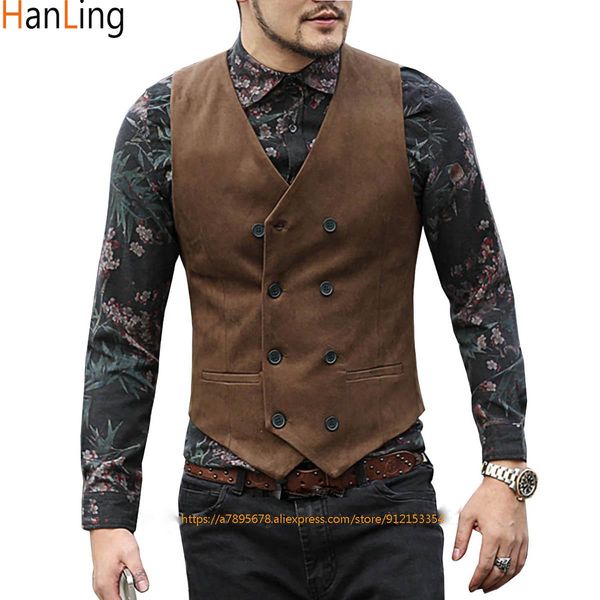 

blazers men's suit vest suede steampunk style waistcoat vneck double breasted sxxxl chaleco hombre, White;black
