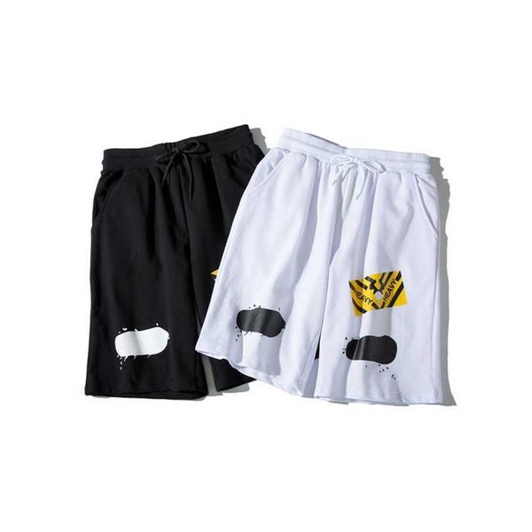 

ow summer black speckled diagonal stripe men's and women's sports trendy capris shorts, White;black