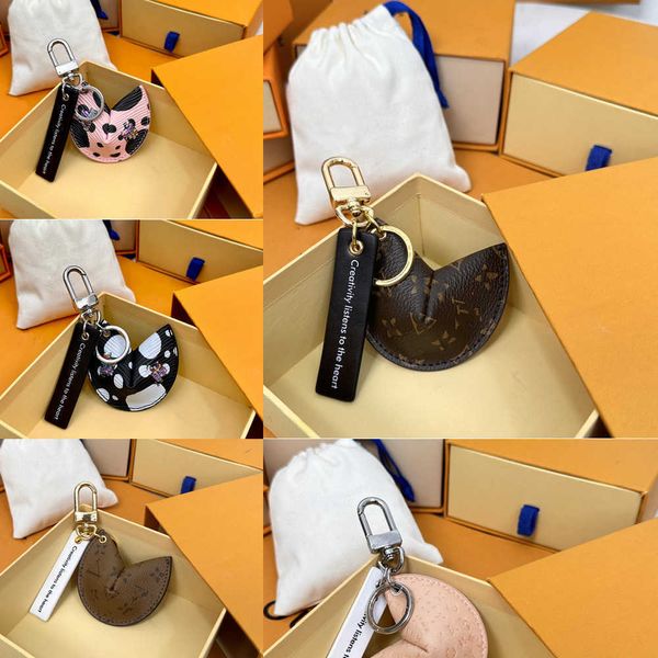

with box fortune cookie bag hanging car keychain flower charm jewelry women men gifts fashion pu leather key chain accessories88, Silver