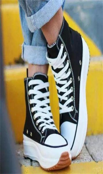 

women classic casual ankle boots breathable canvas thick sole high lace up fashion street outdoor travel sports women shoes7093382, Black