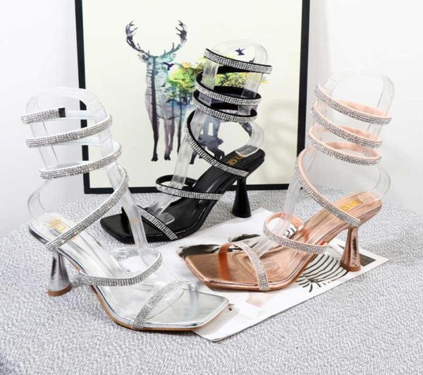 

sandals spiral strap highheeled sandals for export plus size 2022 summer fashion rhinestone spring belt heel women039s sandals 4118497, Black