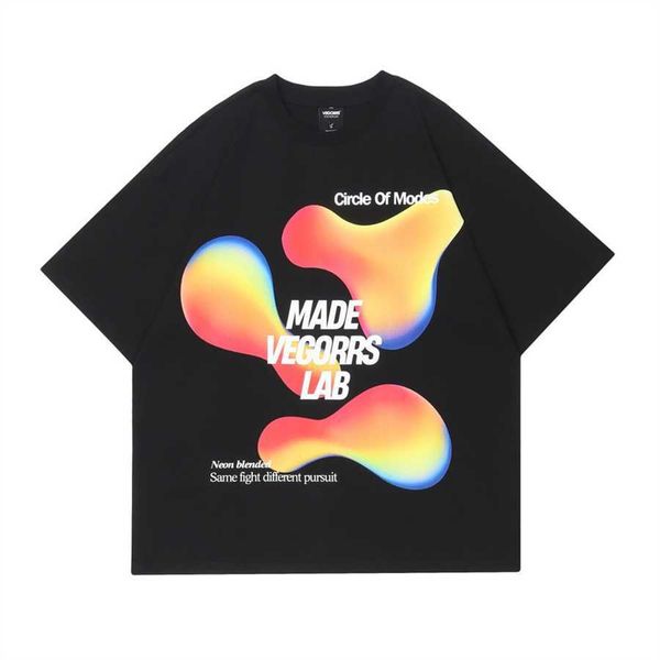 

36% off abstract creative pattern short men's street ins fashion loose pullover round neck half sleeve t-shirt, White;black