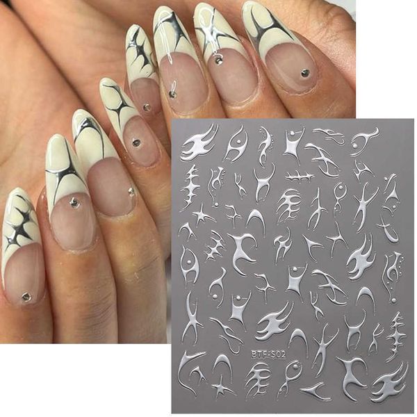 

stickers decals flame nails stickers metal sliver cool girl 3d sliders gold heart lines design manicure french nail art decoration decal btf, Black
