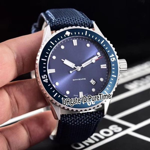 

new fifty fathoms 50 fathoms 5000-0240-o52a steel case blue bezel blue dial st1612 automatic mens watch date watches nylon strap b186o, Slivery;brown