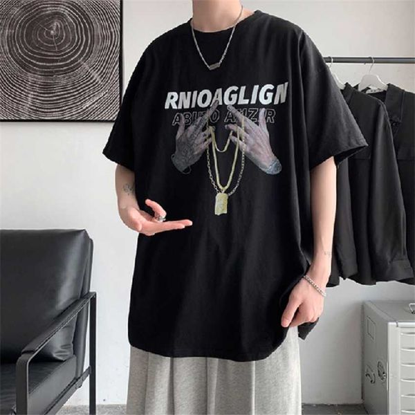 

chaopai short sleeve t-shirt men's ins american street hip hop loose summer vintage, White;black