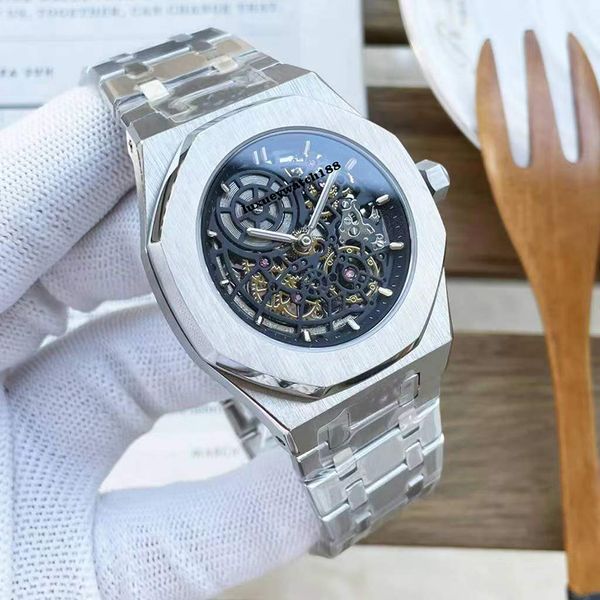 

mens watch hollow out designer luxury automatic movement display rose gold size 42mm 904l stainless steel strap waterproof sapphire orologio, Slivery;black