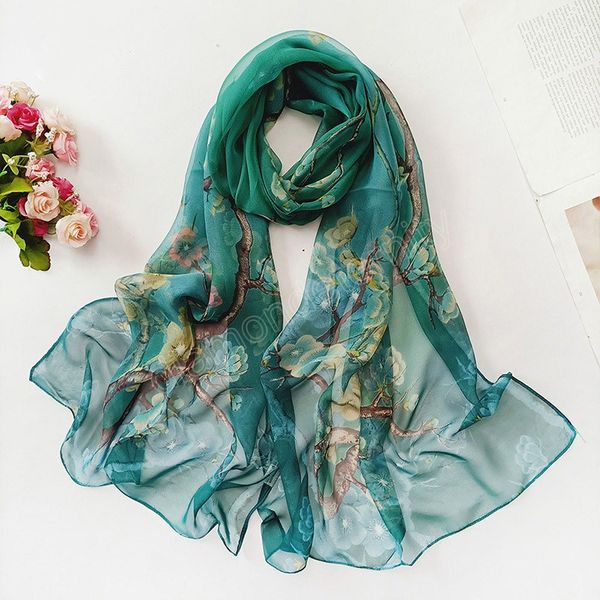 

fashion summer women floral print scarf women luxury beach silk scarf shawls female foulard long wraps sunscreen hijab, Blue;gray