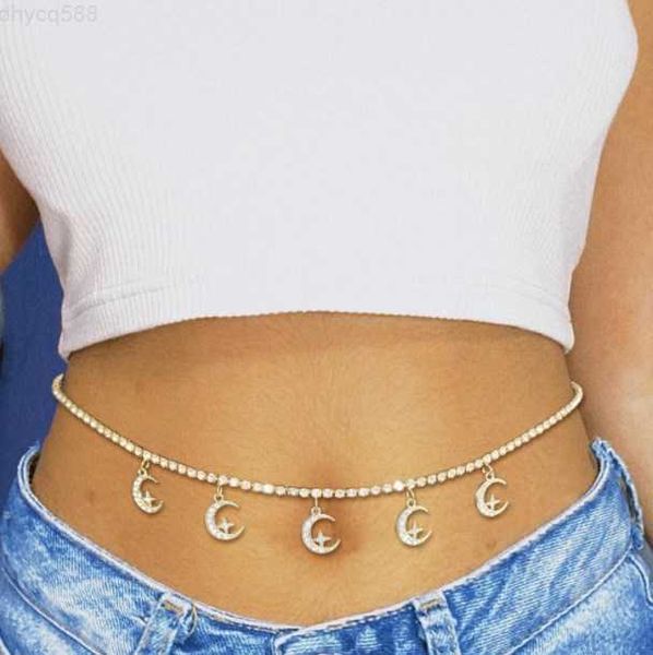 

sales gold plated crystal cross moon waist chain belly chain women, Silver