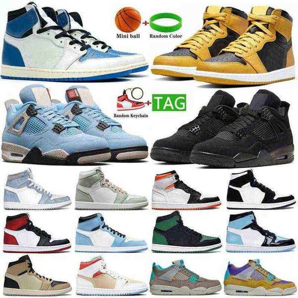 

military blue pollen 1 1s mens women jumpman basketball shoes 4 4s sail obsidian unc silver toe black cat bred pure money fire red men