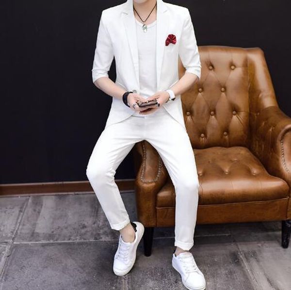 

blazers men's trendy coat summer casual fit one button suit jacket, White;black