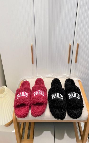 

france slides women lamb wool slippers classic flat heel summer designer fashion flops lady slides women shoes el bath ladies s1553237, Black